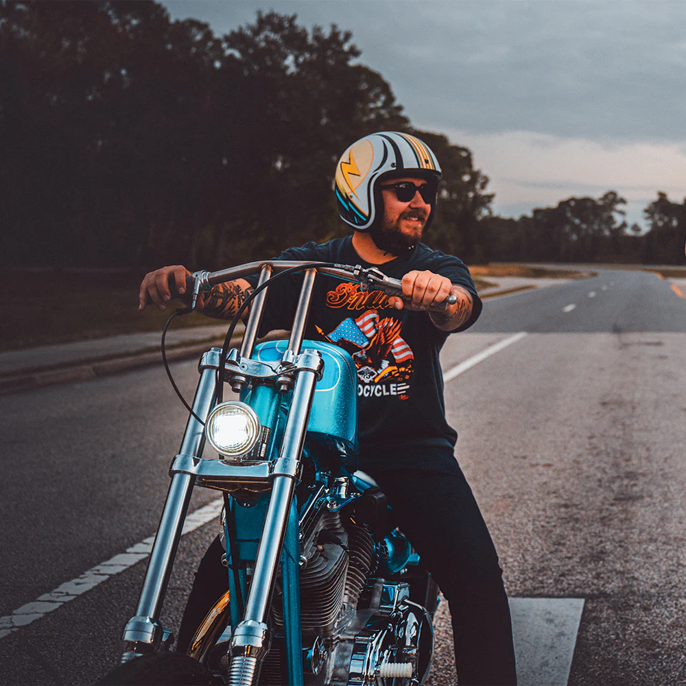 DOT Approved Daytona Cruiser Open Face Motorcycle Helmet - Men, Women & Youth - With Visor & Graphics - W/ Lightning - Image 9